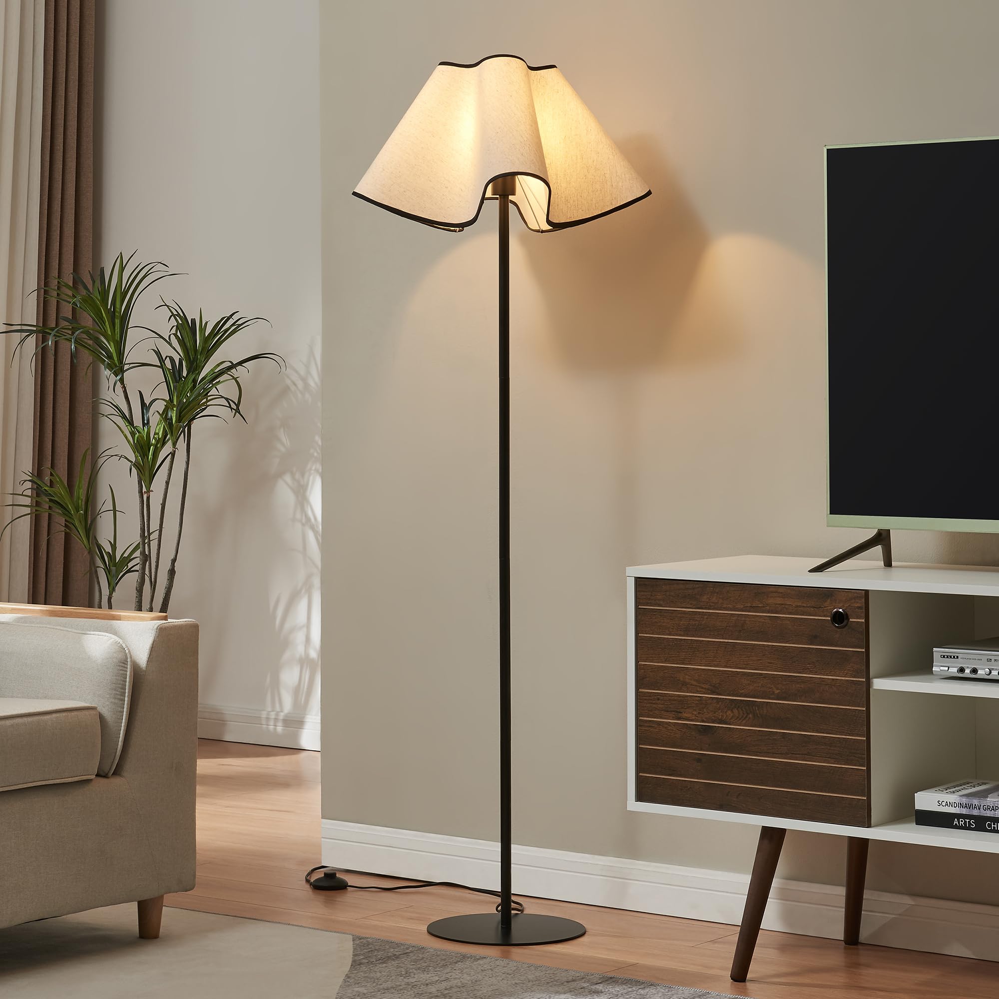 lux.pro Stehlampe Ashton 1-flammig Lampe für Wohnzimmer 153 cm hoch Stehleuchte modern Standleuchte für innen Metall Stoffschirm Schwarz/Weiß