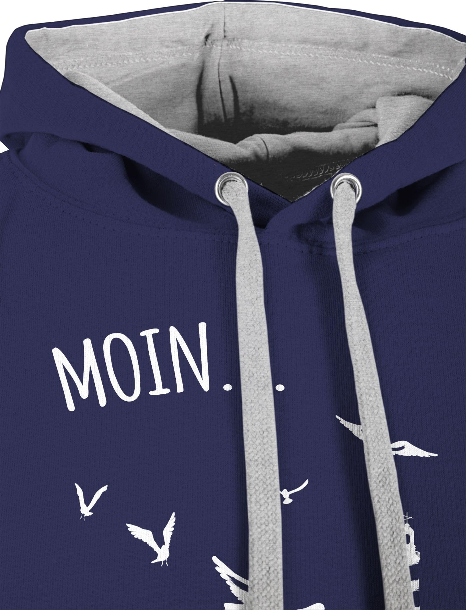 Shirtracer - Pullover Herren Frauen Hoodie Kontrast zweifarbig - Sprüche Statement - Moin löppt I Meerliebe I Maritim I Leuchtturm Motiv Meer