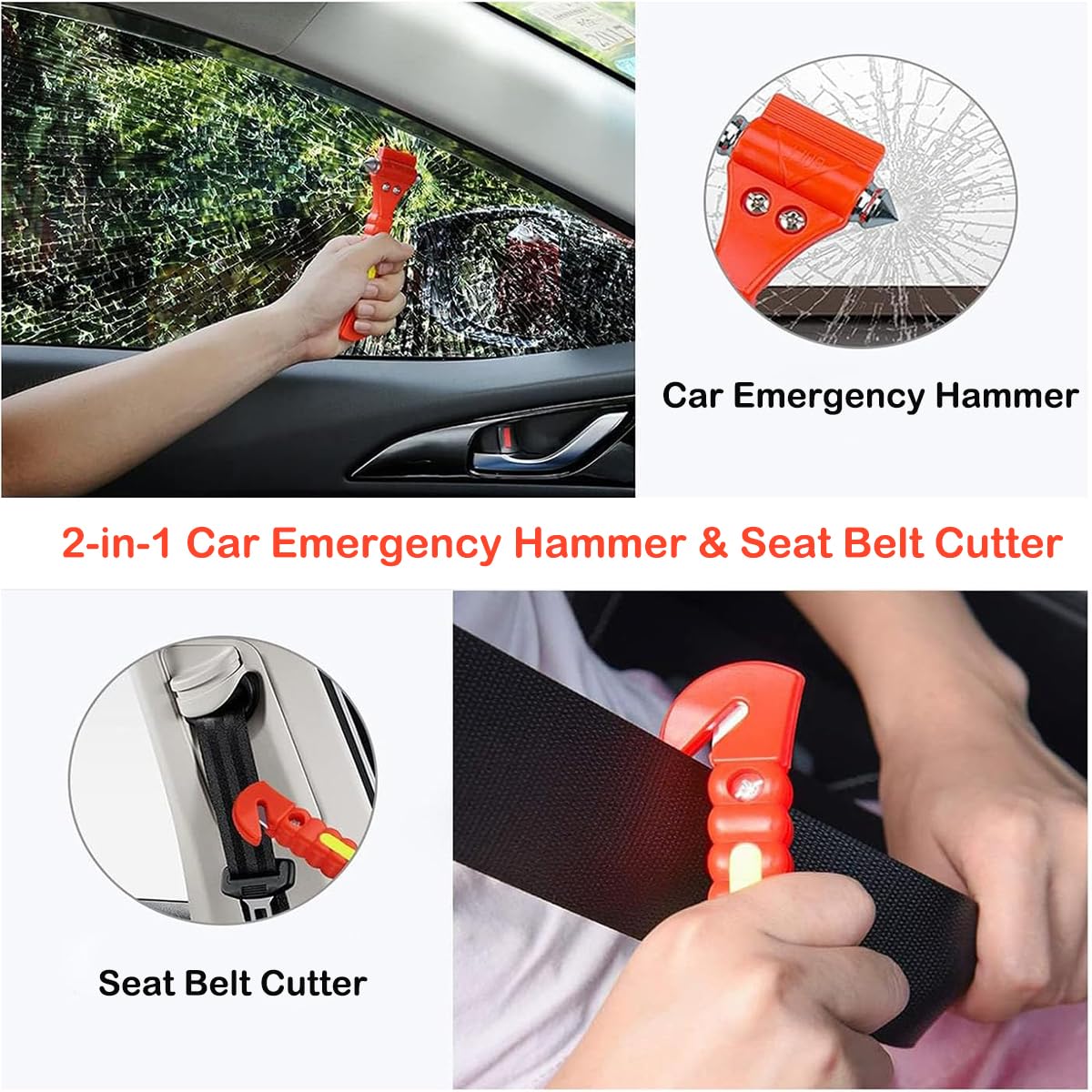 Martello Emergenza Auto 2-in-1 - Rompi Vetro E Taglia Cinture | Acciaio Temprato | 2 Pezzi | Strumento Salvavita - Foto 11