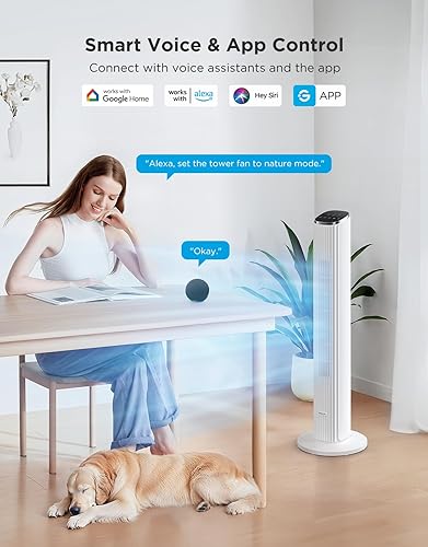 Miniatura 2 de GoveeLife Ventilador de torre blanco para dormitorio, ventilador de piso inteligente de 36 pulgadas con control de aplicaciónvoz, sensor de