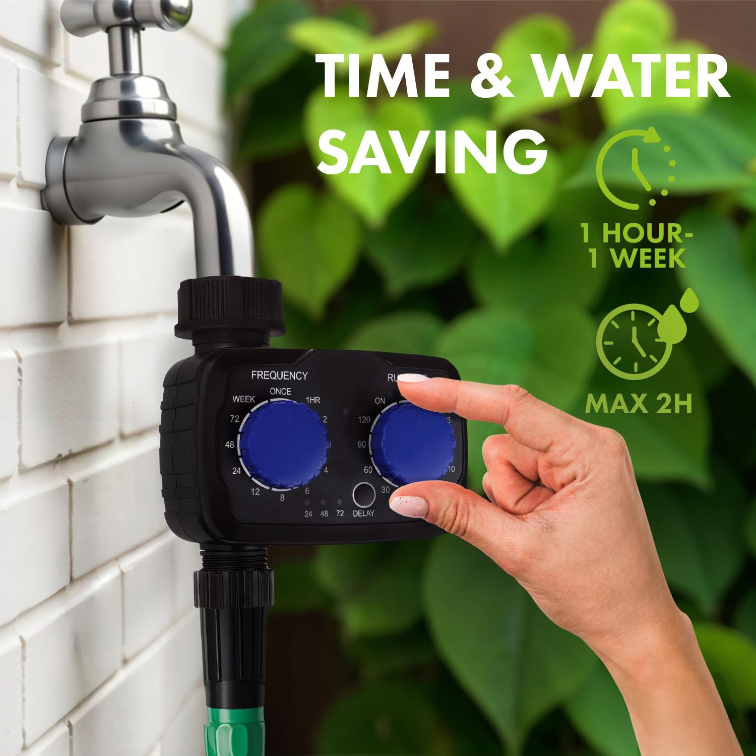 Green Blue Contrôleur électronique d'irrigation | Contrôle précis pour l'arrosage du jardin | Fréquence et durée d'arrosage réglables | Fonctionne avec piles IP55 résistant aux intempéries GB391