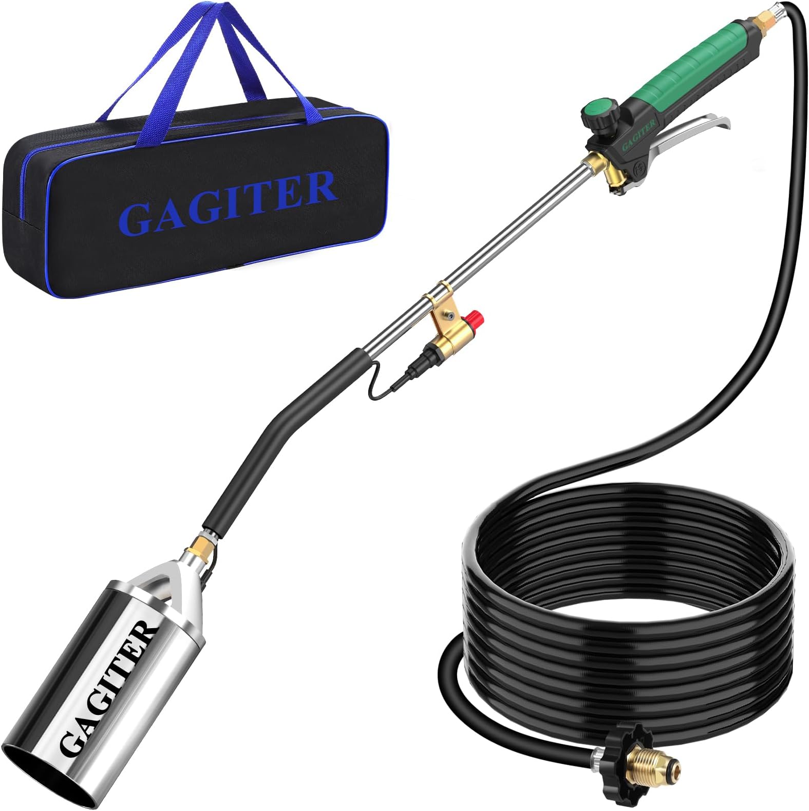 Propane Torch Weed Burner Kit, Self-Igniting Flamethrower with Turbo Trigger, 10FT Hose & Storage Bag, Heavy Duty Blow Torch for Weeding, Roofing, BBQ