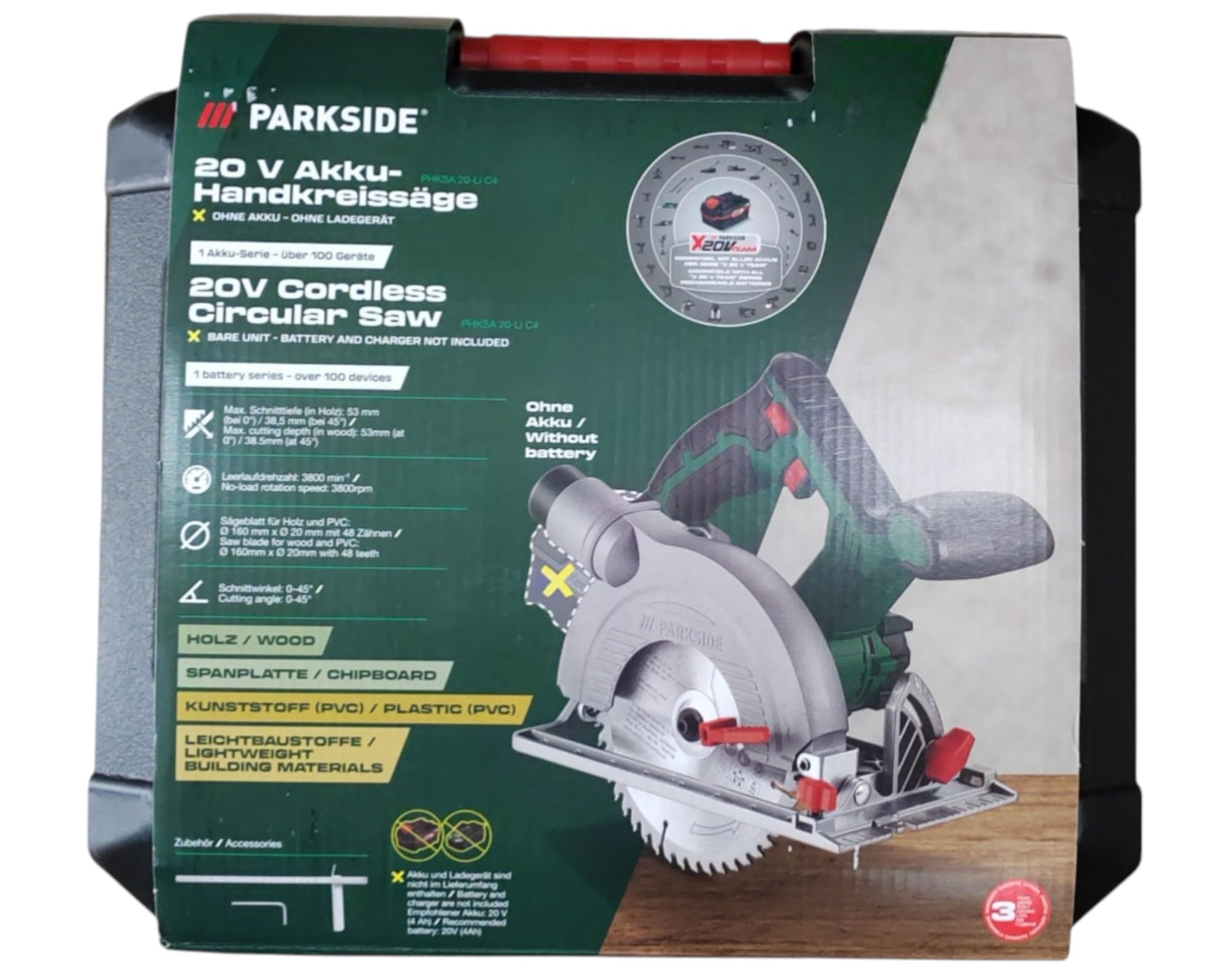 Parkside X20V PHKSA 20-Li A2 Sega a mano a batteria (batteria e caricabatterie non inclusi)