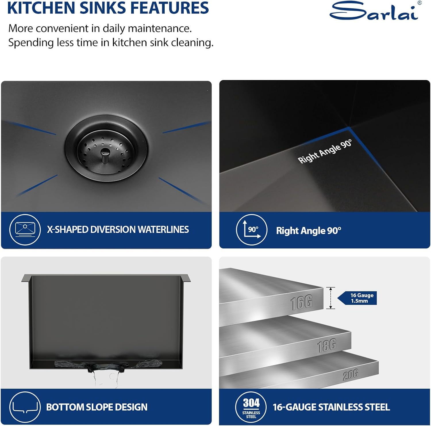 Sarlai Black Undermount Laundry Sink 21 Inch - 12 Inch Deep Undermount Laundry Utility Gunmetal Black Sink Single Bowl Kitchen Sinks 16 Gauge Stainless Steel Laundry Tub Sinks Basin 21"x18"x12"