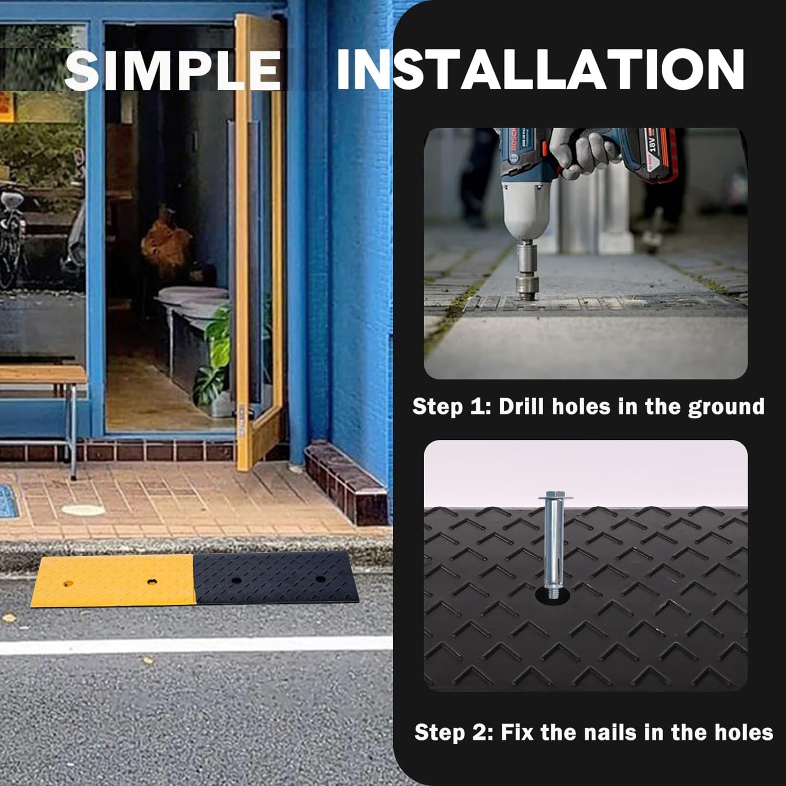Rampa De Bordillo De Caucho De Alta Resistencia, Rampas De Umbral Antideslizantes Para Scooters De Movilidad; Aptas Para Muelles De Carga, Aceras, Motocicletas Y Sillas De Ruedas(100x30x12cm)