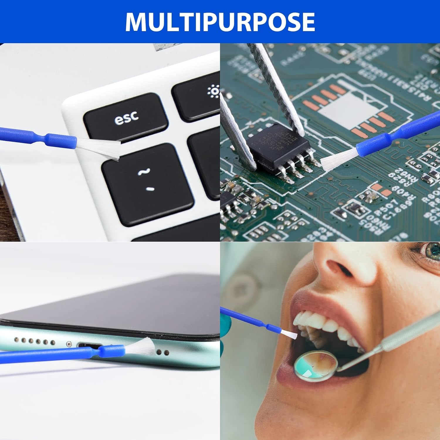 200 pennelli applicatori dentali usa e getta, applicatore di fluoro dentale sbiancante e desensibilizzante (blu e bianco)