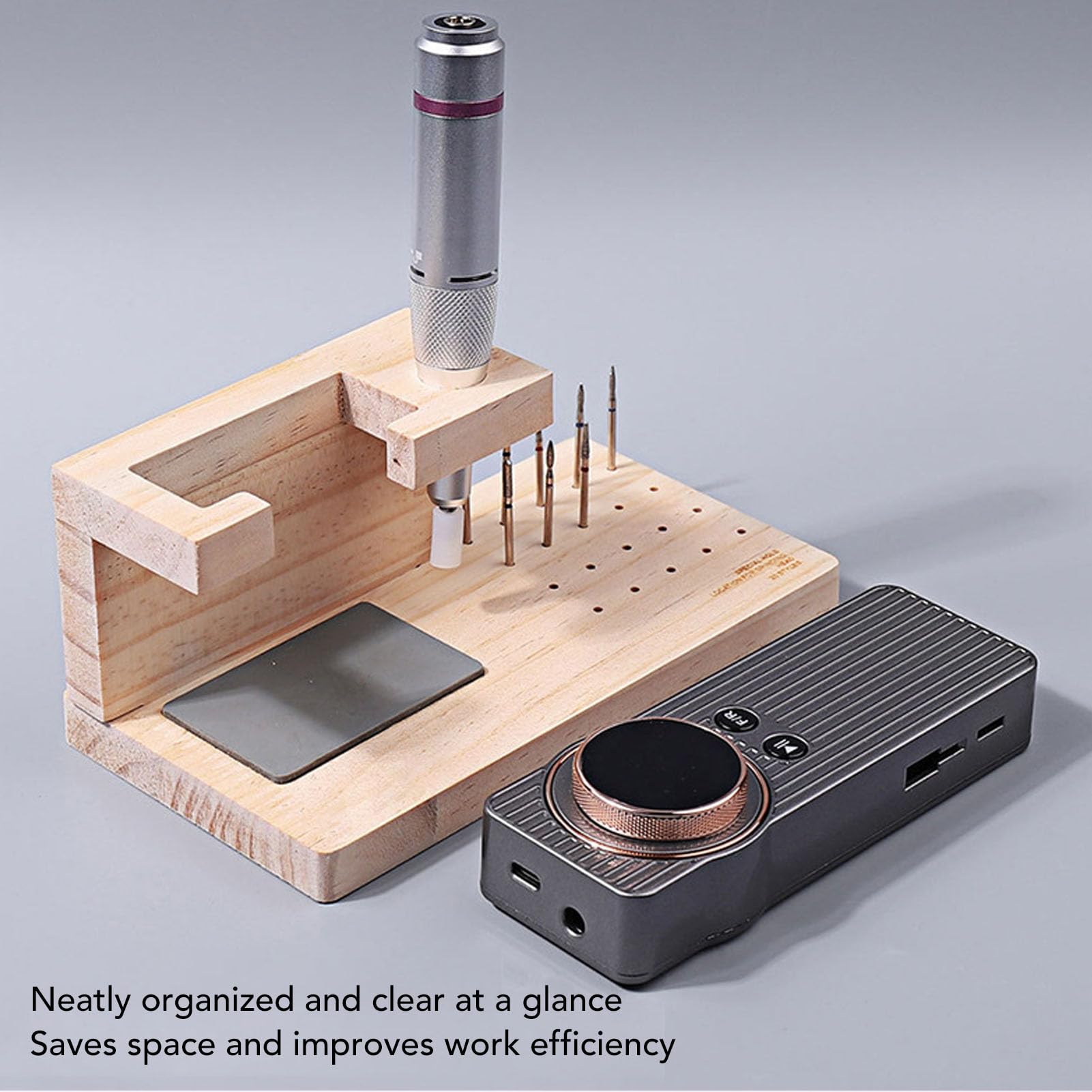 Nail Drill Bit Holder Wooden Organizer Storage Box, Keep Your Nail Drill Machine Bits Neat and Organized with this Holder, Featuring Nail Drill Bit Organizer 20 Small Round Holes