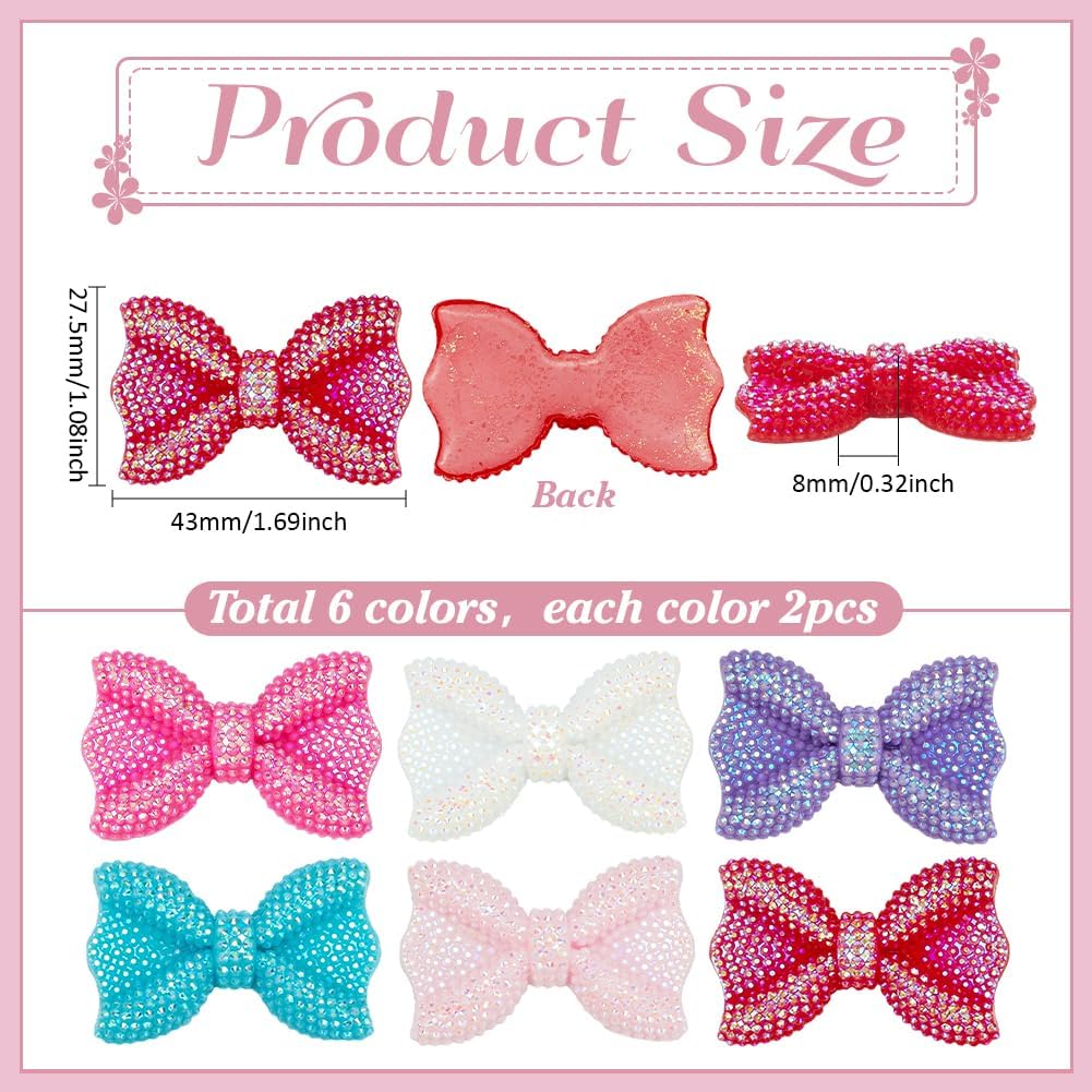 PH PandaHall 6 Colors Bow Resin Cabochons 12pcs Rhinestone Bow Cabochon Bowknot Embellishments Flatback Resin Charms Glitter AB Color Beads for Hair Clips Scrapbooking Jewelry Making Photo DIY Crafts - Image 2