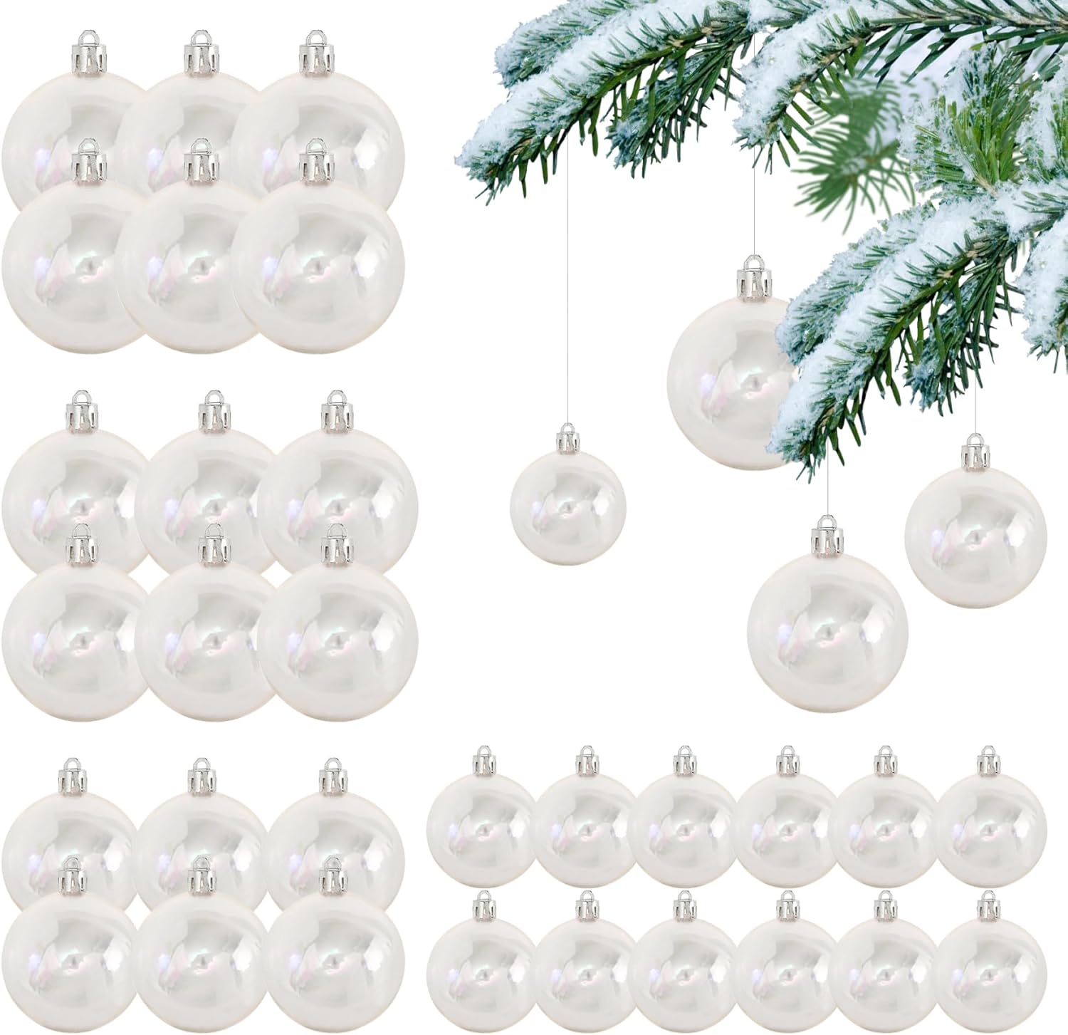 30PCS Christmas Ornaments Iridescent Ornaments Balls Clear Iridescent Christmas Balls 4 Different Sizes Hanging Fillable Ornaments for Xmas Tree Decor White