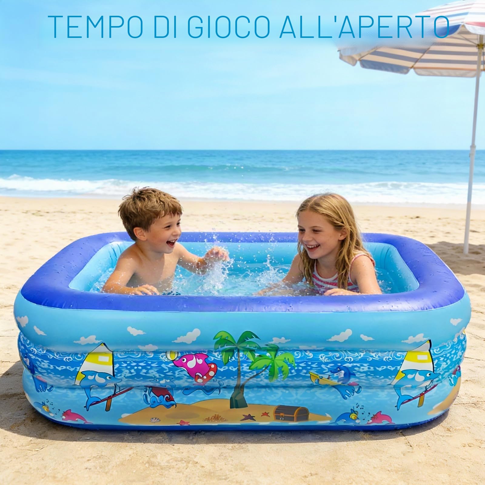 Piscina Gonfiabile 150 x 105 x 50 cm con Fondo Antiscivolo, Gioco Acquatico Versatile per Bambini e Animali Domestici