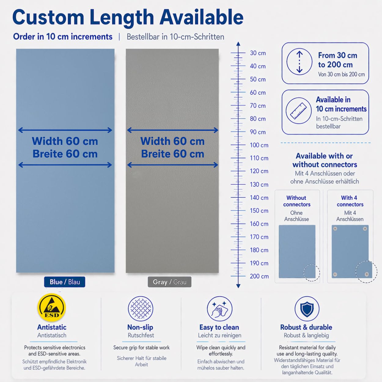 ESD Antistatik Matte 90 x 60 cm BLAU ohne Anschluss | Tischmatte Arbeitsmatte für Elektronik Reparatur Labor Werkbank Serviceplatz