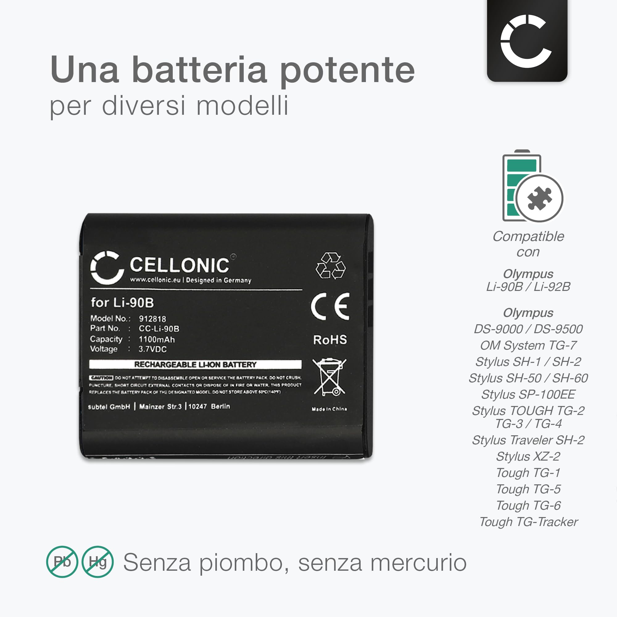 CELLONIC 2x Batteria per Fotocamera Compatibile con Ricoh GR III, GR IIIx, G900, DB-110 – (1100mAh, 3.6V)