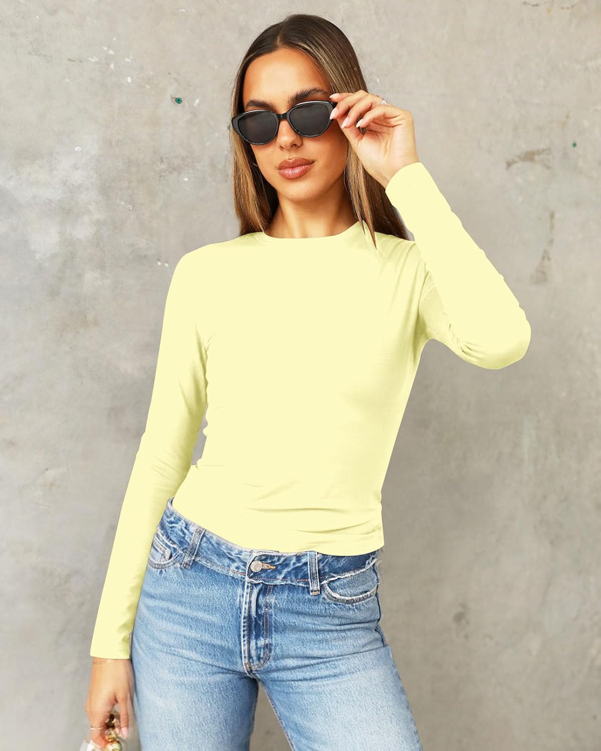 Abardsion Women's Long Sleeve Shirts Spring 2026 Casual Basic Going Out Crop Tops Slim Fit Tight Y2K Clothes - Image 2