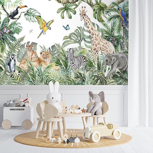 Vista 21 de Papel tapiz para habitación de niños, mapa del mundo con países, papel tapiz para guardería de animales pelar y pegar, murales de pared para niños