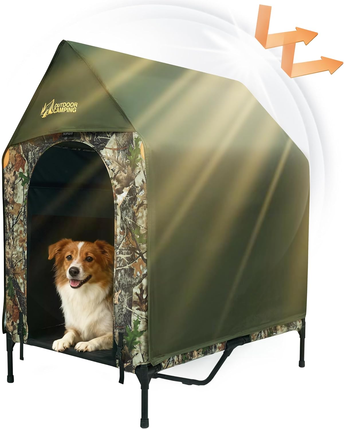 Outdoor Dog House, Kennel with Canopy, Waterproof and Breathable Pet Tent House for Medium Dogs, Foldable Dog Shelter with Shade Roof for Camping, Travel and Backyard, M
