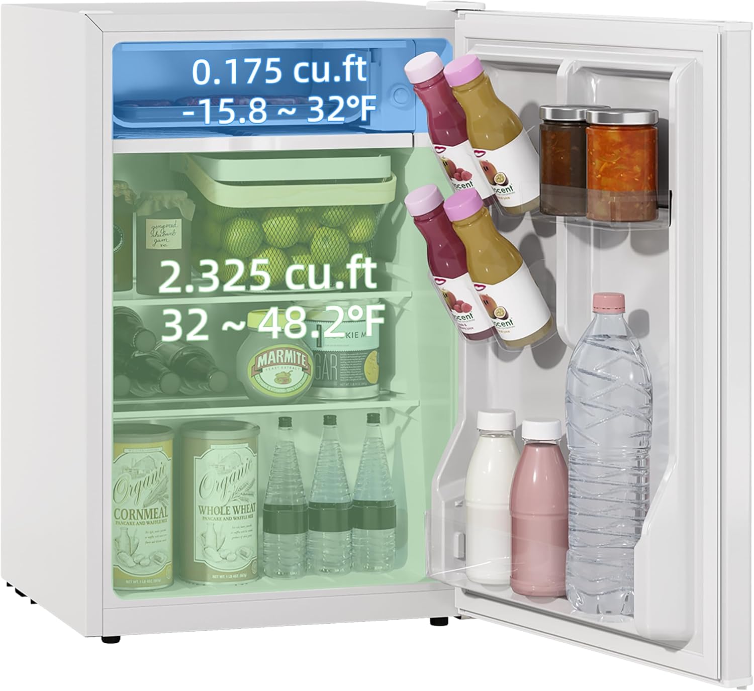 HOMCOM 2.5 Cu.Ft Mini Fridge with Freezer, Single Door Small Refrigerator with Adjustable Thermostat Energy-efficient Low Noise, Mini Refrigerator for Bedroom, Dorm, Office, White