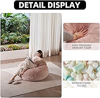 Vista 5 de Puf de 3 pies, puf con relleno, espuma viscoelástica altamente resistente, puf redondo de felpa, mueble para sala moderna, silla de lectura de ocio