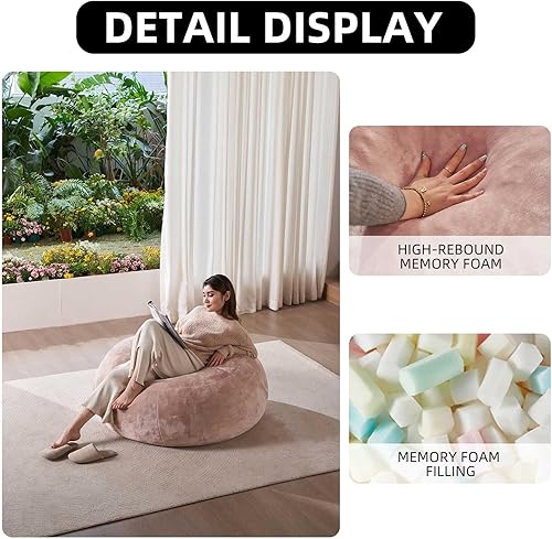 Miniatura 5 de Puf de 3 pies, puf con relleno, espuma viscoelástica altamente resistente, puf redondo de felpa, mueble para sala moderna, silla de lectura de ocio