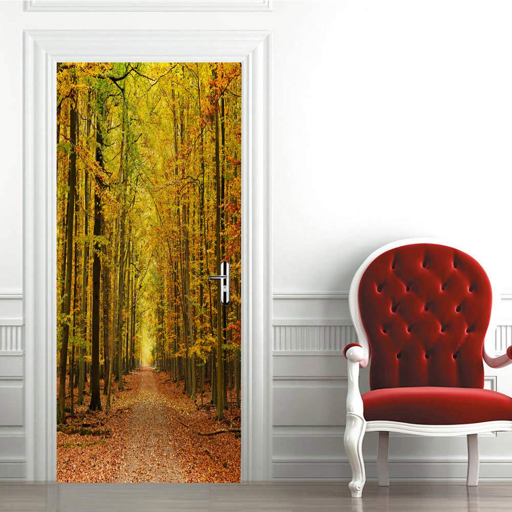 Papier peint de porte effet 3D paysage boisé pour décorer le salon