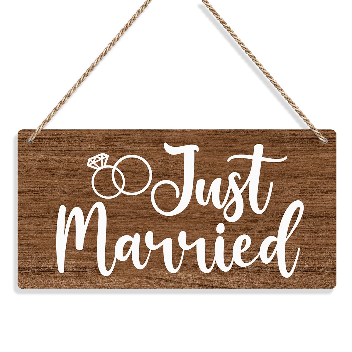 Rustic Just Married Sign Wall Hanging Just Married Decorations Wedding Accessories Stuff Wedding Decorations for Reception Engagement Wedding Party Wall Art Decor Wooden Sign for Porch Front (Brown)