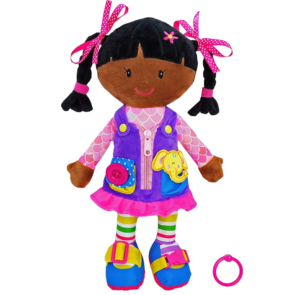 June Garden 15.5 Dressy Friends Scarlett - Educational Stuffed Plush Doll for Kids and Toddlers 2 Years and Up - Montessori Buckle Soft Toy