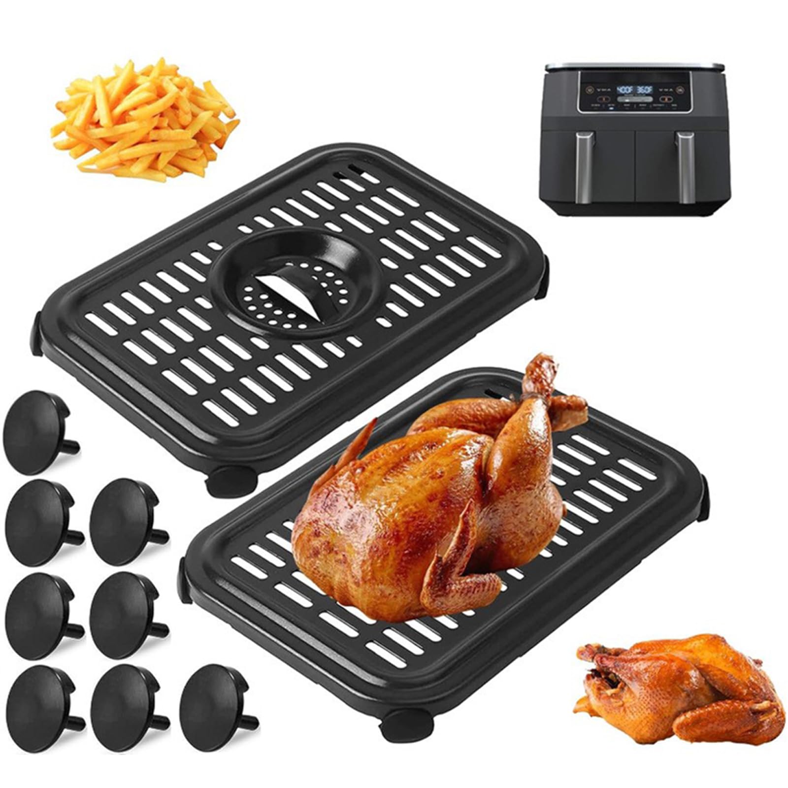 Air Fryer Grill Pan for Ninja Foodi AF300UK, 2 Pack Replacement Crisper Plates, Non-Stick Grill Plate Accessories for 7.6L Dual Zone Air Fryer, Dishwasher Safe