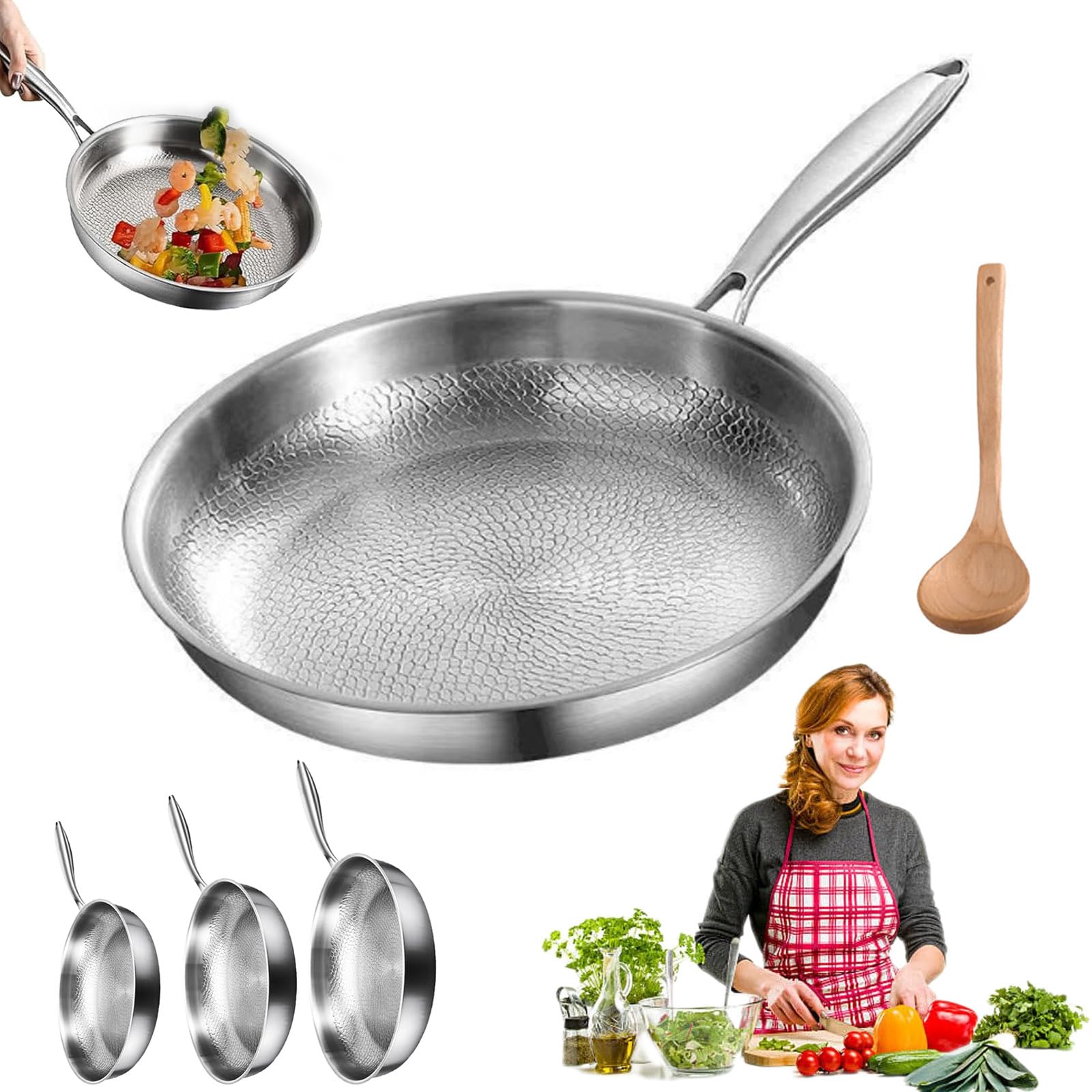 26/28/30cm Padella In Titanio Puro, Padella Titanio Martellato Senza Rivestimento, Lavabile In Lavastoviglie, Fino a 750 °F, Funziona Su Ogni Piano Cottura (Senza coperchio, 28cm)