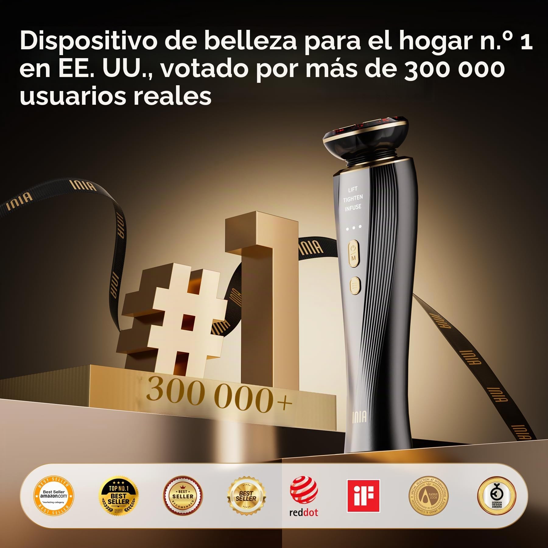 INIA Aparato profesional de masaje facial antienvejecimiento 3 en 1 con microcorriente y luz roja. Aparato reafirmante y lifting para rostro y cuello. Reduce la hinchazón y las arrugas. Reafirma