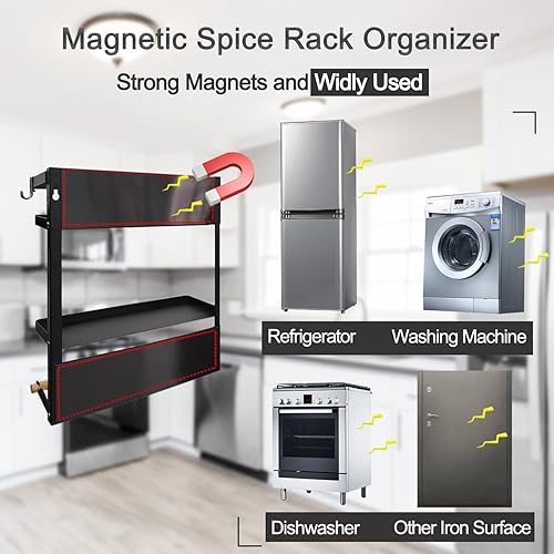 Miniatura 3 de Organizador magnético para refrigerador, estante magnético para especias para refrigerador en cocina, estante magnético fuerte con soporte para