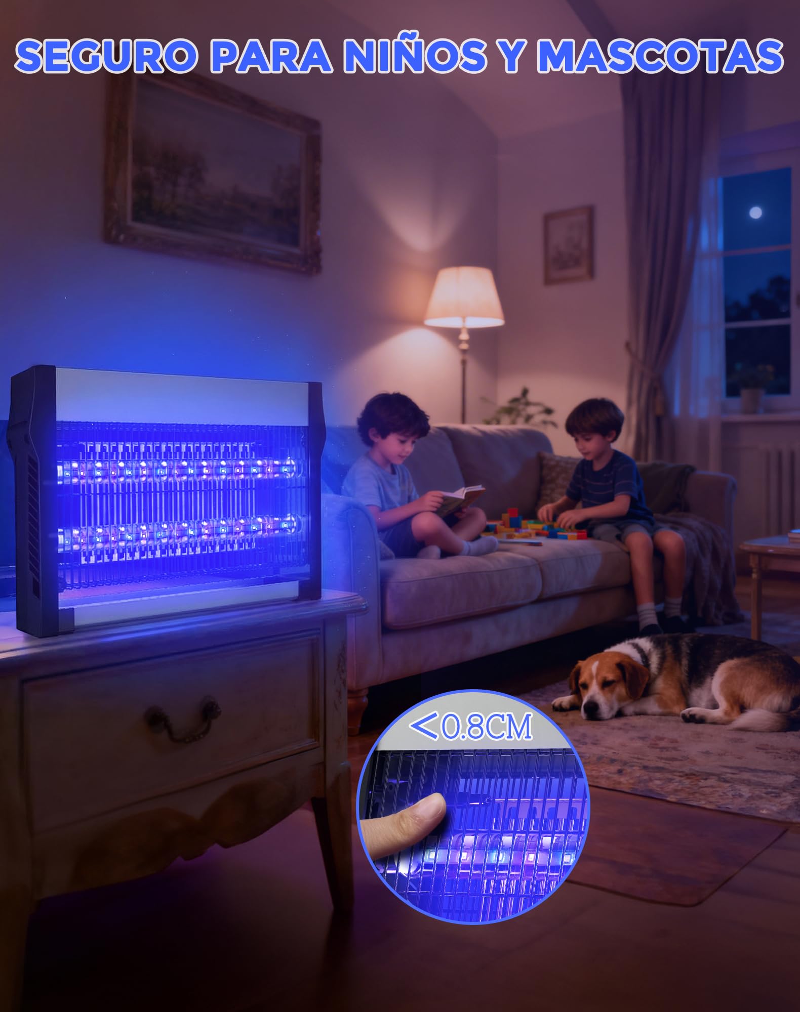 Lámpara Antimosquitos Eléctrica UV 365nm+395nm, Mata Mosquitos con Rejilla de 2500V, Trampa de Insectos sin Químicos, Luz Anti Mosquitos para Interior, Exterior, Hogar, Terraza, Jardín