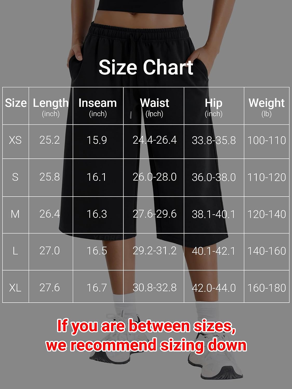 YEOREO Ease Women Wide Leg Capri Pants with Pockets Low Rise Sweatpants