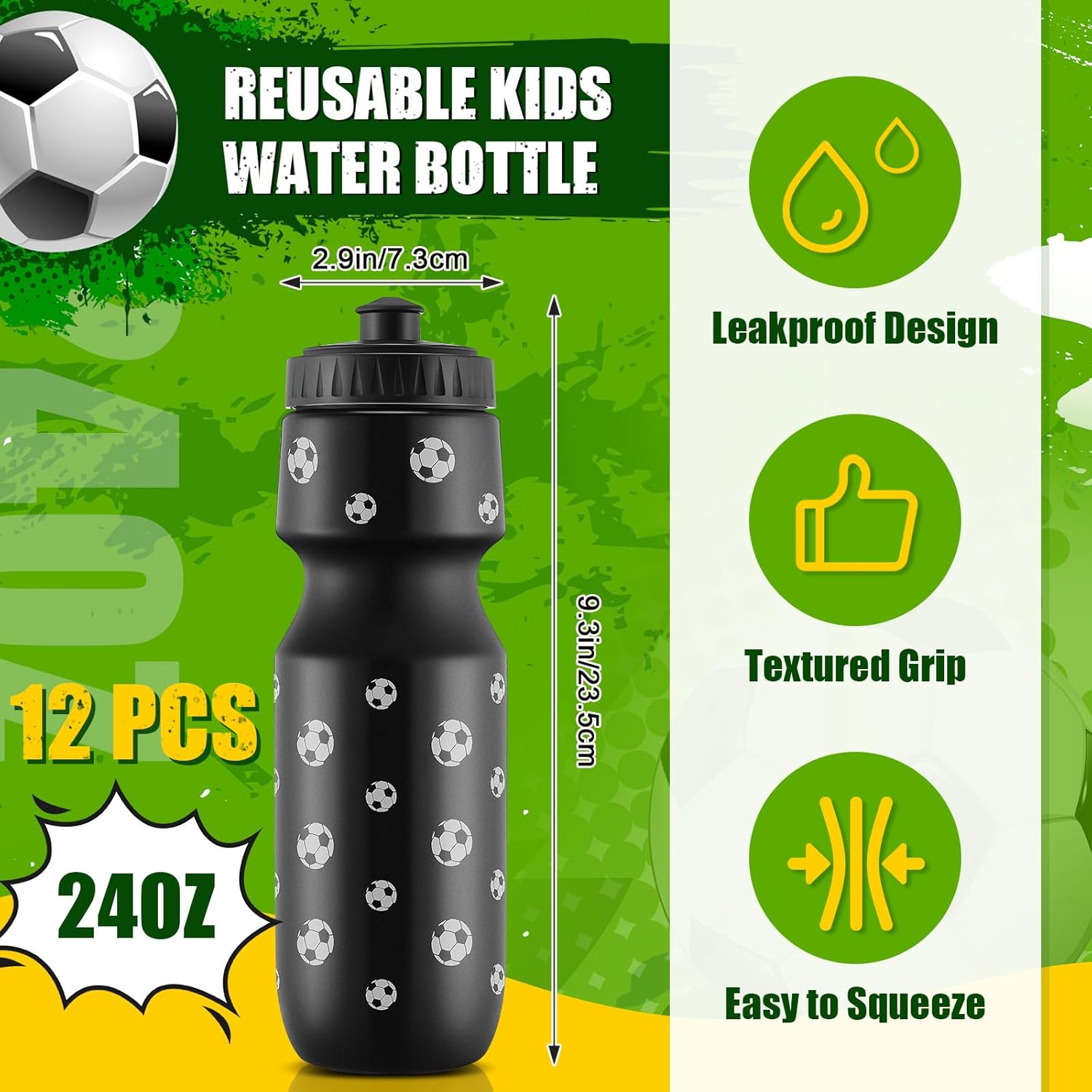 Talltalk 24 Pcs 24 Pcs Soccer Gift Party Favor 24 oz Soccer Water Bottle with Drawstring Bag Set Goodie Bags for Sports Team Gifts Birthday Decoration - Image 2