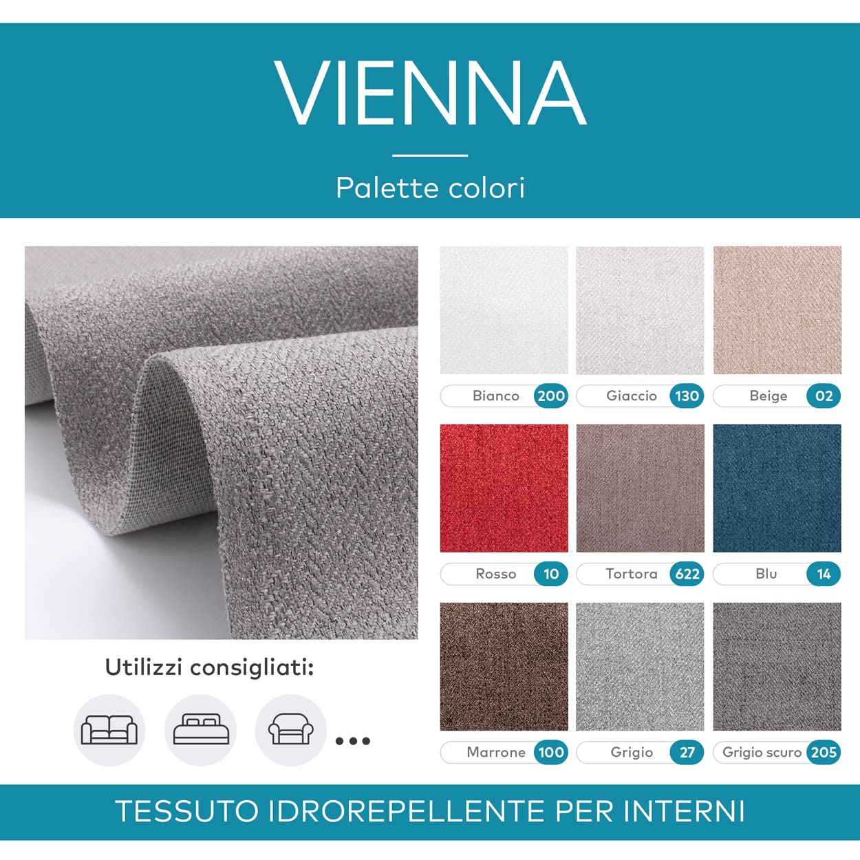 DESHOME Vienna Sofa-Meterware, Nähen Stoff, wasserabweisend, Meterware, für Sofas, Sessel, Kissen, Stühle, Möbel (5 Meter, Dunkelgrau)