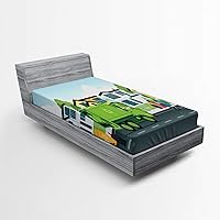 Vista 55 de Ambesonne Sábana bajera tropical, hojas de palmera diversificadas con filodendro de hojas divididas, funda de cama con bolsillo profundo elástico