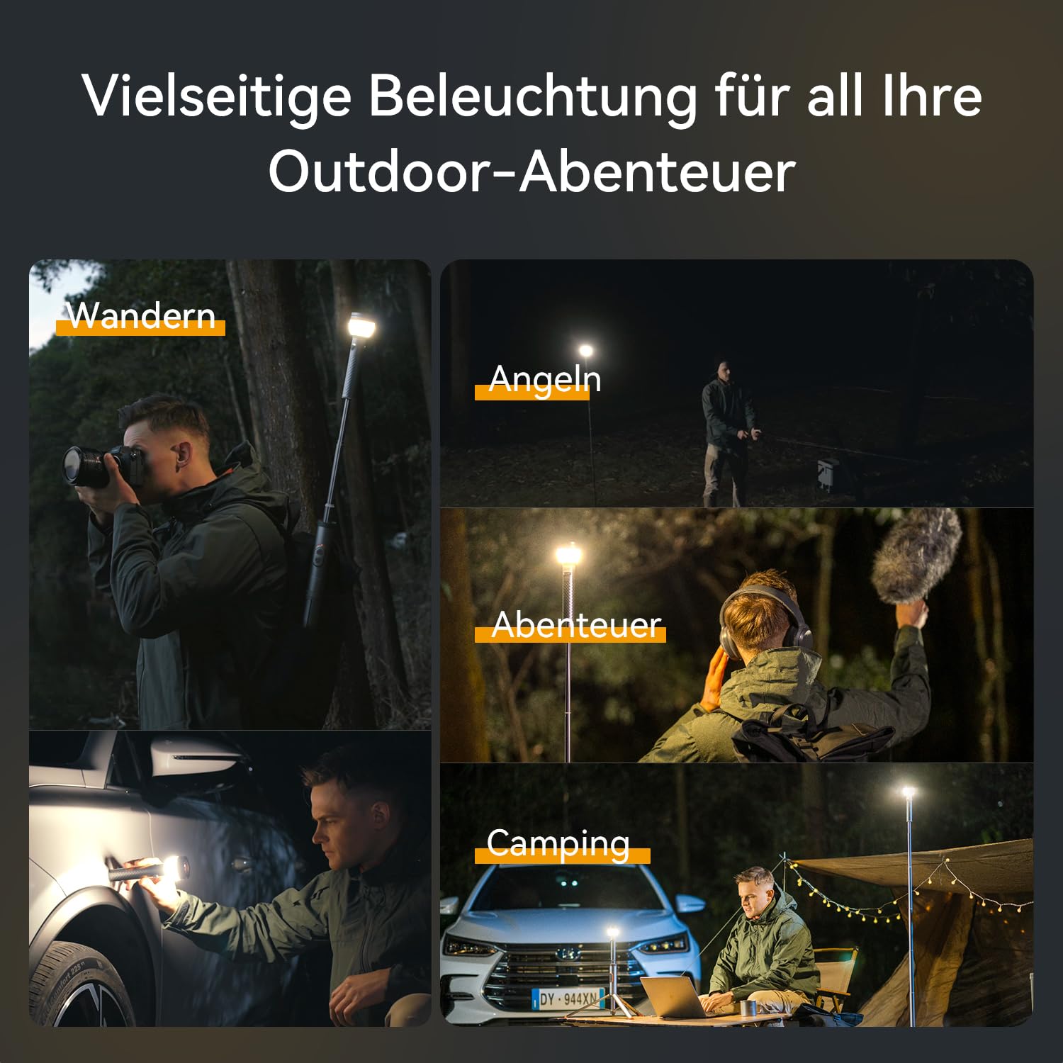 Campinglampe Teleskop & Zusammenklappbar 800 Lumen, IP65 Wasserdicht, mit Fernbedienung & Magnetfuß, USB Wiederaufladbar, Höhenverstellbar – Outdoor Licht für Abenteuer, Zelten, Notbeleuchtung