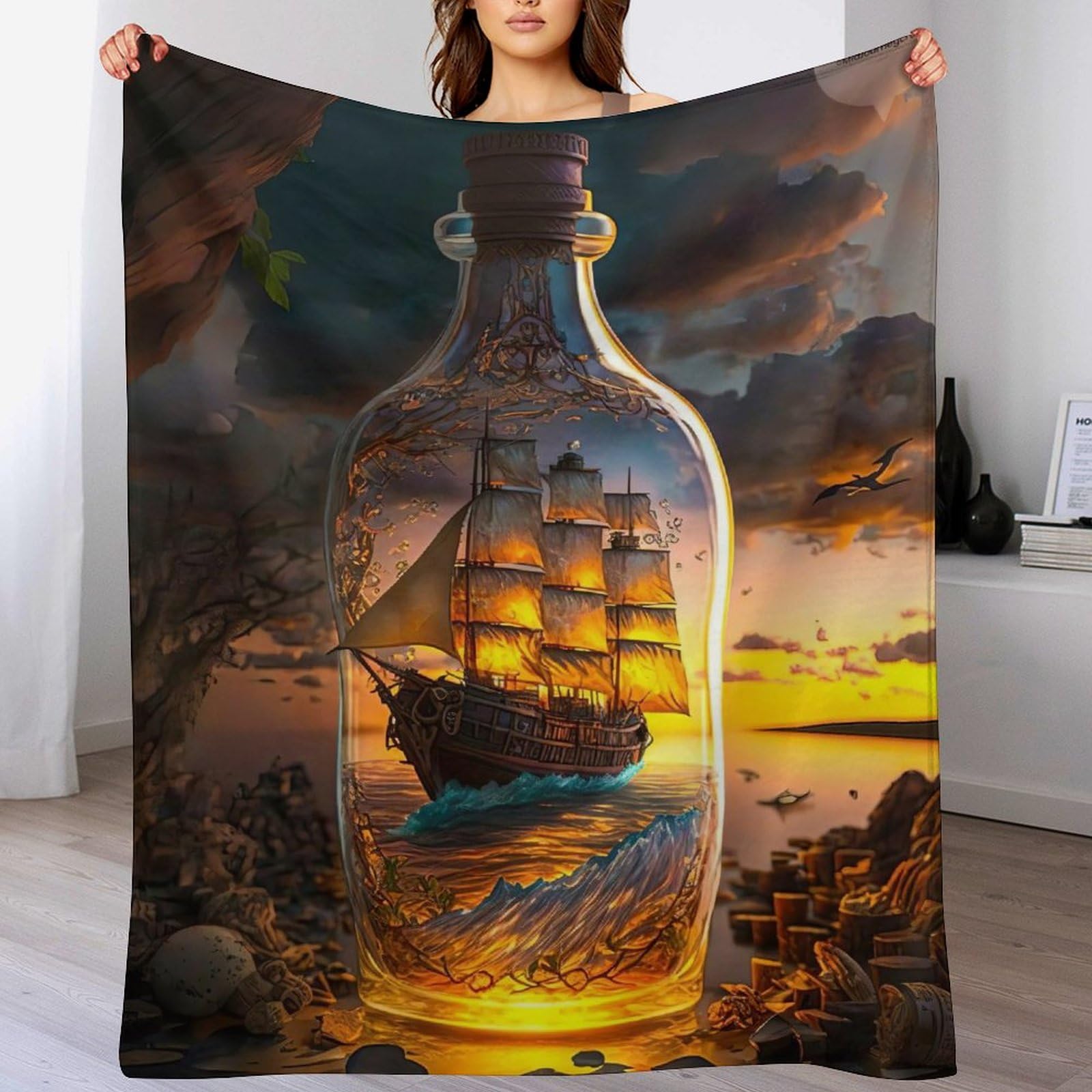 Couverture Polaire Bateau Pirate - Plaid Flanelle Épais pour Soirées Cocooning au Salon