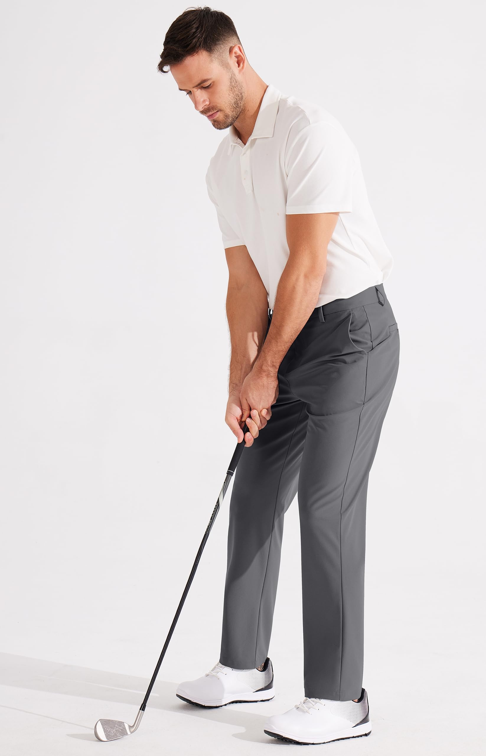 Libin Pantalones de Golf para Hombre Pantalones de Trabajo Clásicos Delanteros Pantalones de Vestir Elásticos de Ajuste Plano Pantalones Casual Ligeros con Bolsillos