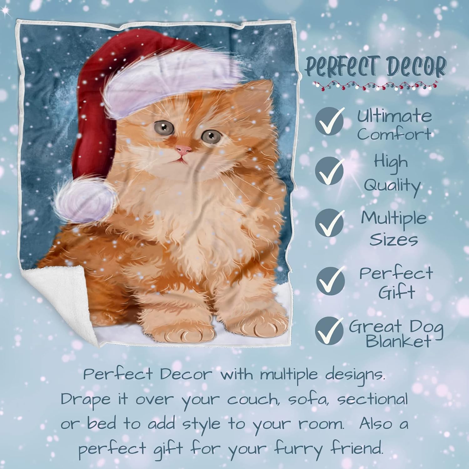 Doggie of the Day Persian Cat Blanket - Let it Snow - Super Soft & Warm Pet Theme for Sofa or Bed, Warm Fleece, Sherpa or Woven Material, for Dog Lovers BLNKT163296 (30x40 Fleece)