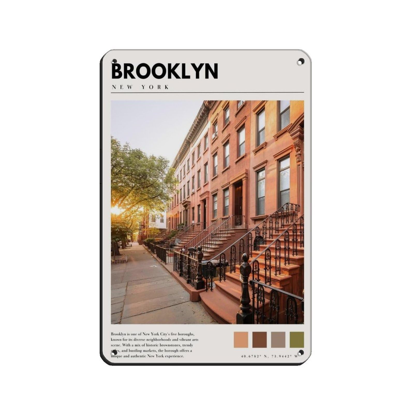 Brooklyn New York City Poster Retro Poster Metal Tin Sign Chic Art Retro Iron Painting Bar People Cave Cafe Family Garage Poster Wall Decoration 8x12inch(20x30cm)