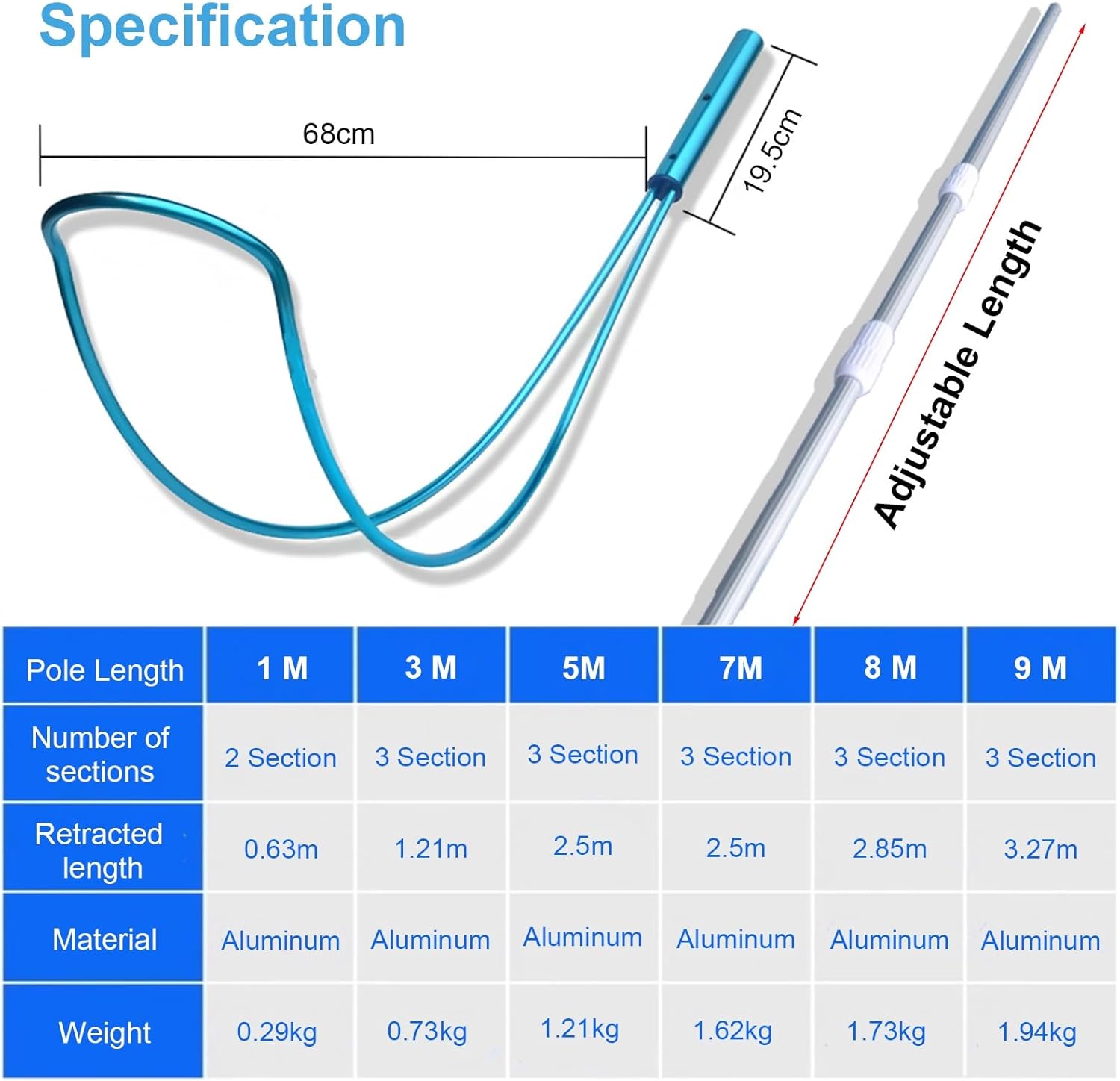 Heavy Duty Telescoping Pool Rescue Pole with Hook - Aluminum Emergency Tool for Water Safety in Pools, Parks, Clubs, Lifeguard Equipment, Aquatic Rescue
