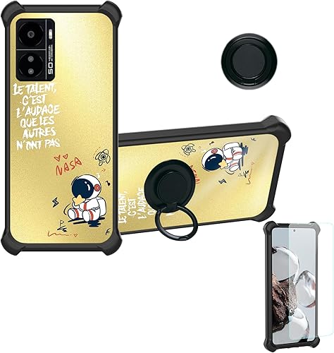 Kalley DJH-YHY - Funda compatible con Kalley Black 3 con protector de pantalla de vidrio templado, soporte de anillo, luz dorada reflectante