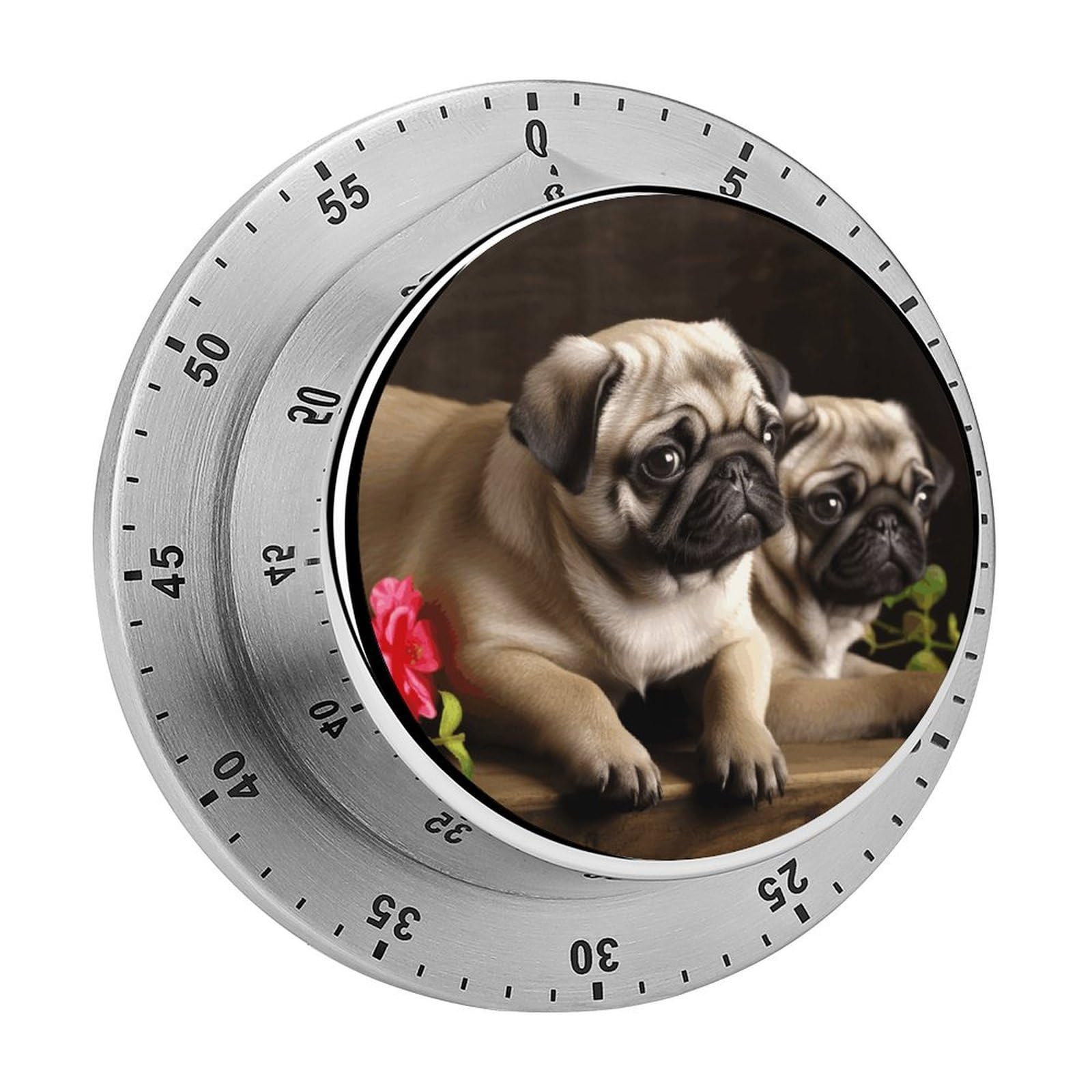 Puppys Pug Timers Adsorbable Stainless Steel Kitchen Timer Loud 60 Minute Visual Timer Portable Manual Countdown Timers Alarm Clock Time Management Tool for Home Work