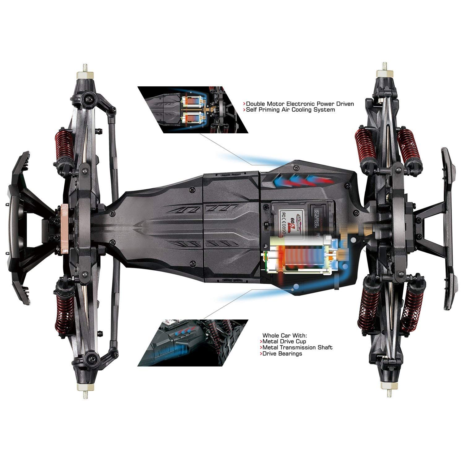 s-idee® 18173 9125 RC Car 1:10 4WD Buggy Monstertruck wodoodporny 2,4 GHz ok. 50 kmh Fast Two Silniki Ręczne w pełni proporcjonalnie 4WD Pilot Racing Auto