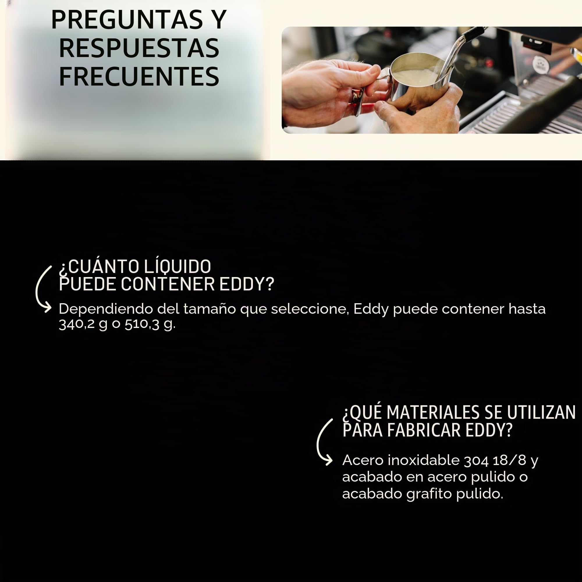 Fellow Eddy jarra de vapor para espumar leche y arte de precisión para latte, ayuda a medir, boquilla estriada, pliegue frontal afilado, acero inoxidable 304 18/8