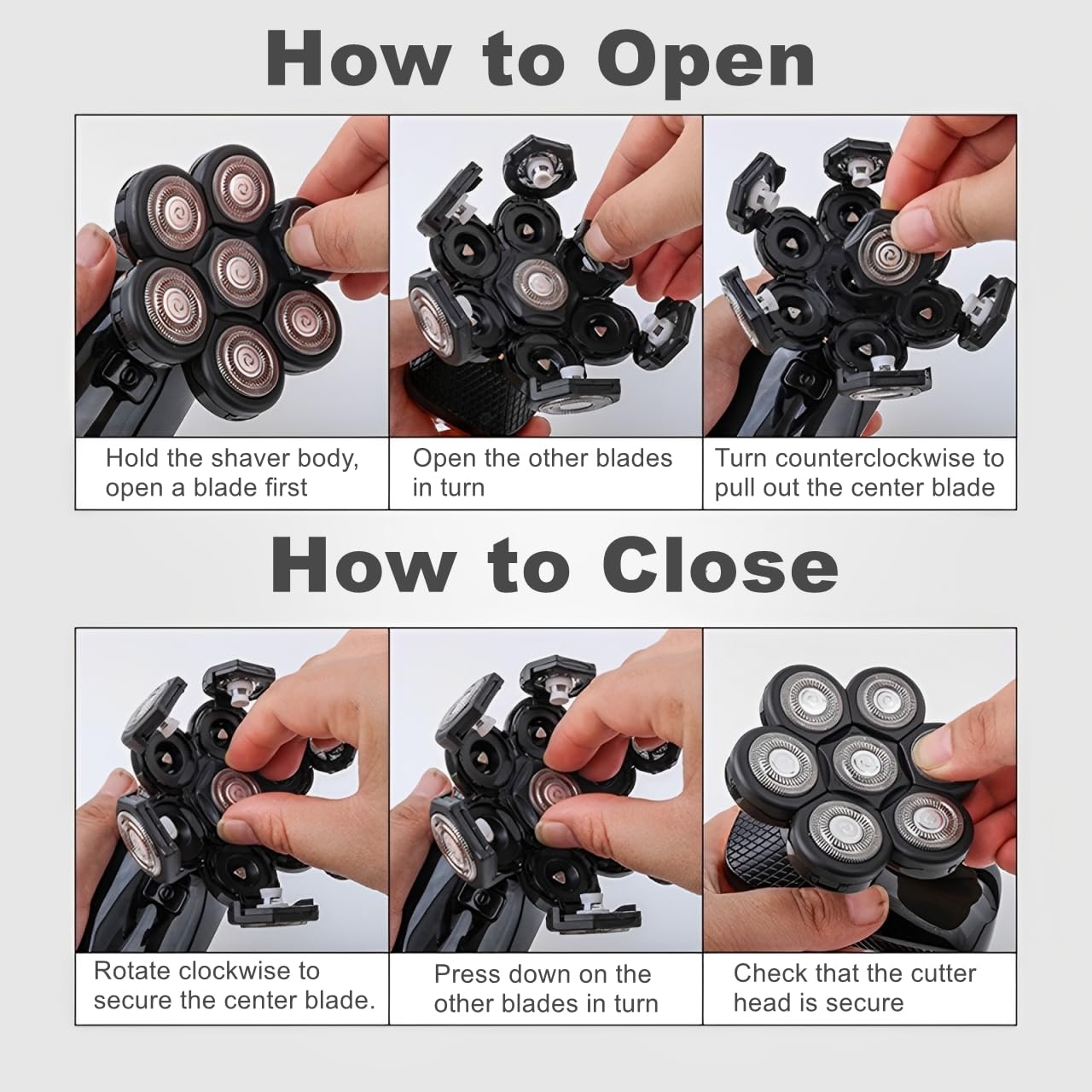 Black 7D Head Shaver Replacement Heads for Wyklaus