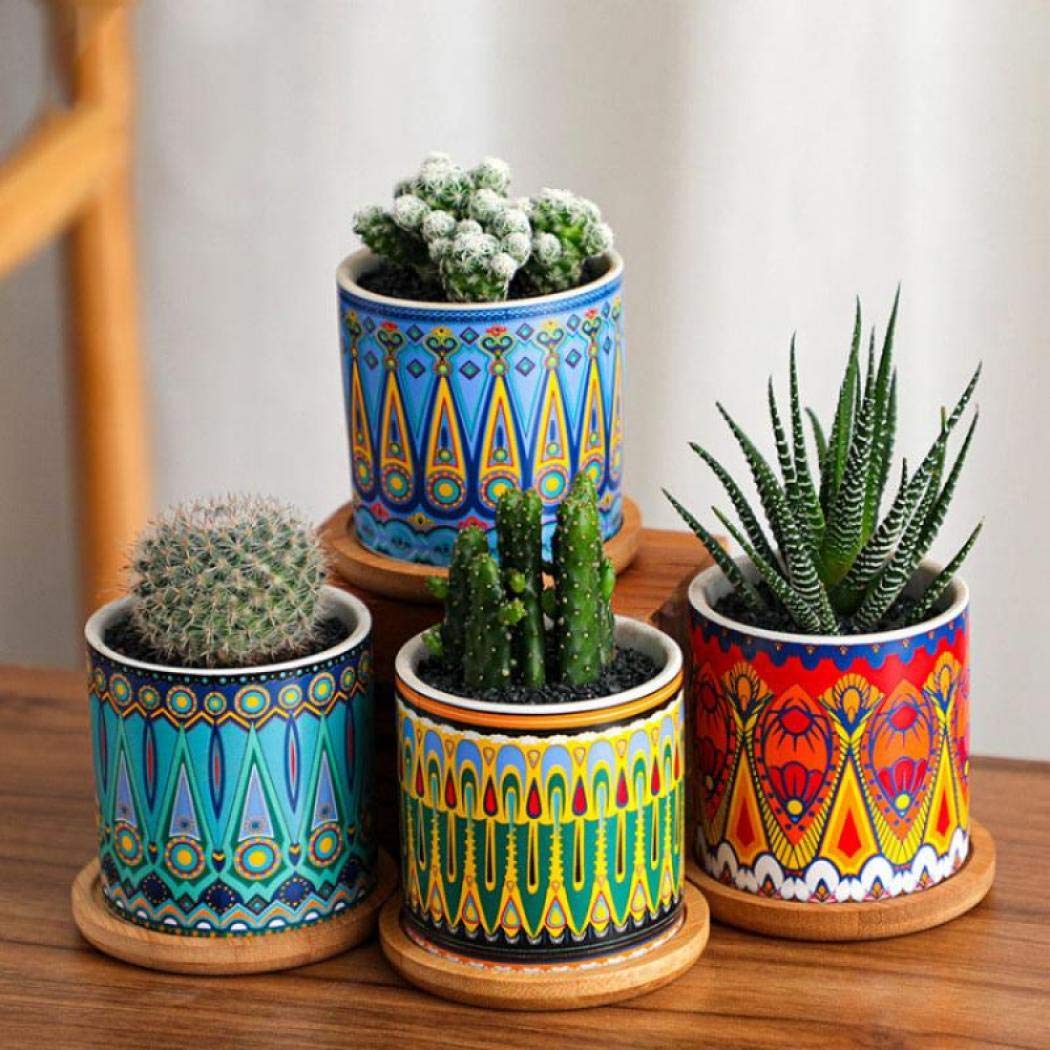 Vaso Creativo Per Piante Grasse Con Recinzione - Ceramica Bianca 13,5 Cm