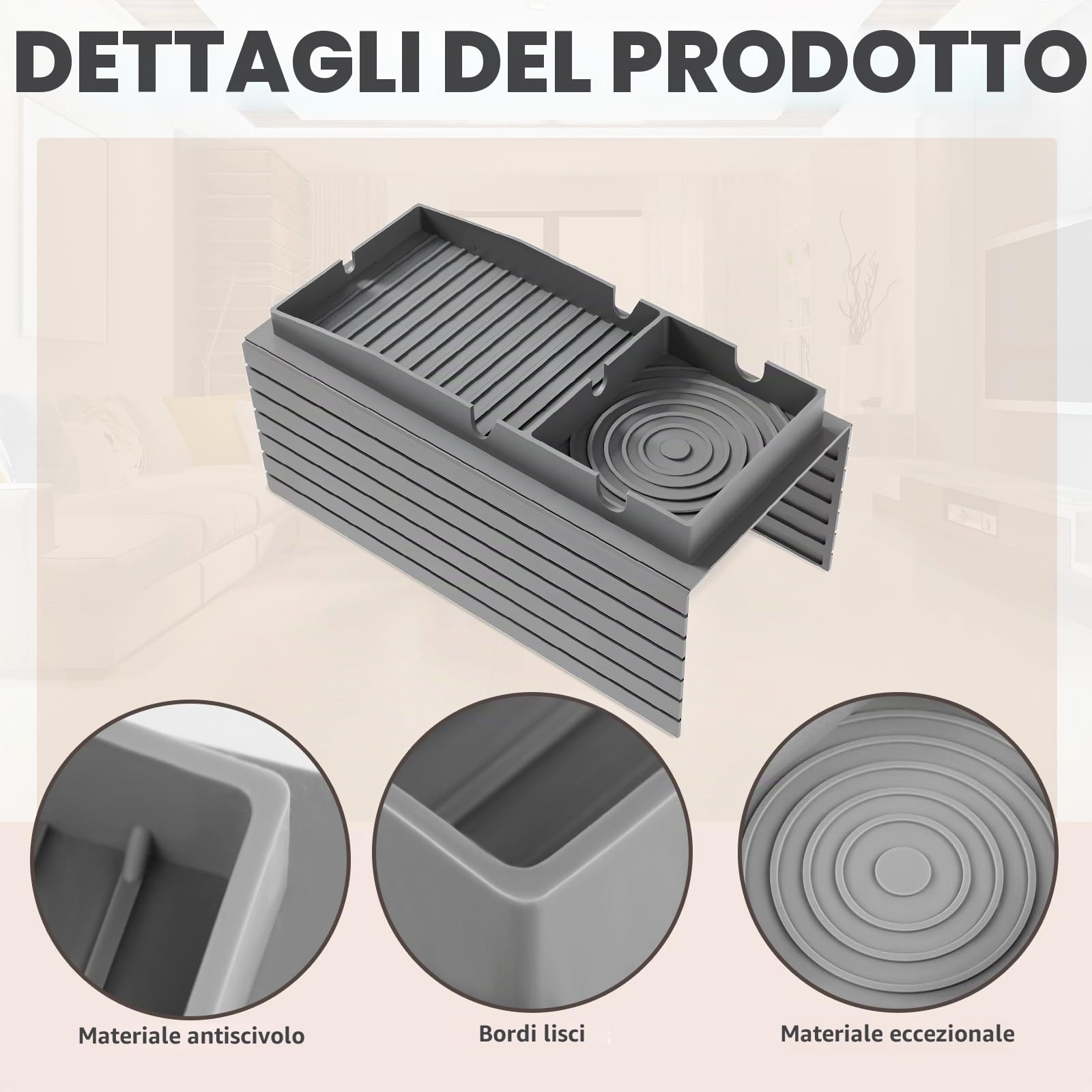 Vassoio da Divano, Organizer Divano Bracciolo in Silicone, Antiscivolo Porta Telecomando da Divano per Telefono, Tablet, Riviste, Tazza, Grigio