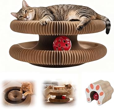 Twisty Paws Cat Toy, 2026 New Extra-Thick & Large Cat Scratching Board with Bell Ball, Twisty Paws Cardboard cat Toy, Interactive Enrichment Toy for Indoor Cats & Kittens 1 Pack