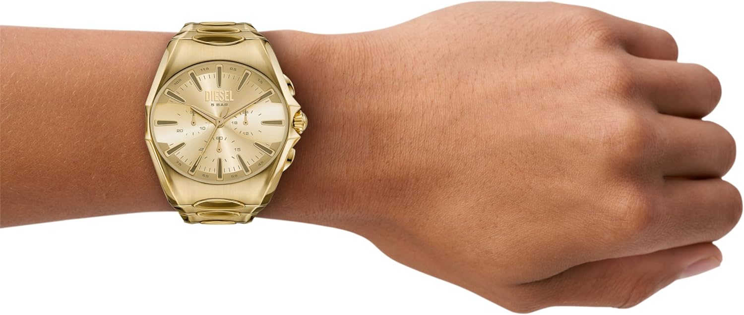 Diesel Men's D-Curve Chronograph Gold-Tone Stainless Steel Watch (Model: DZ4695) - Image 4