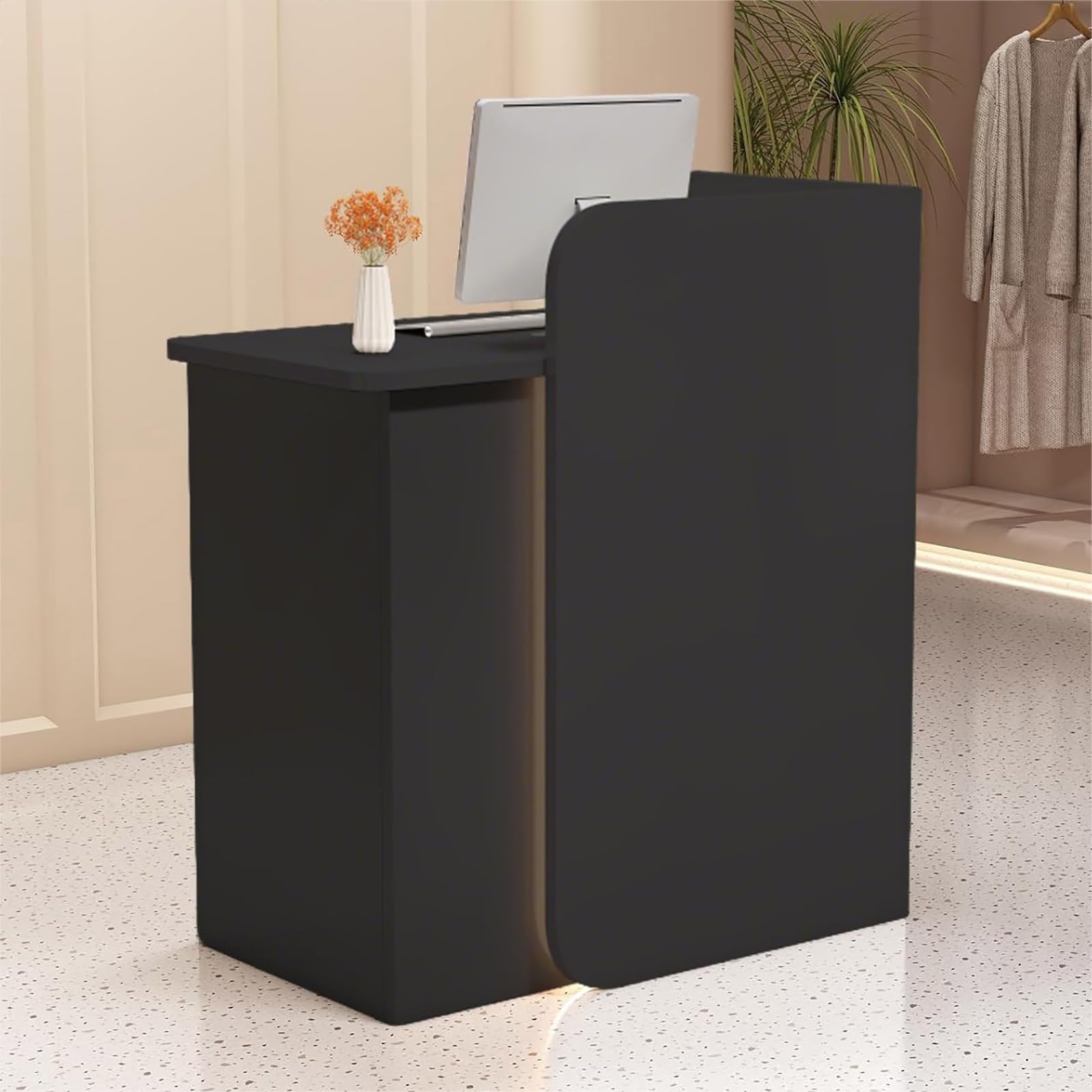 Descrito De Recepción Con Casilleros De Almacenamiento, 60-160cm Mesa De Recepción, Mostrador De Pago Moderno Para Salón, Oficinas, Hotel, Tiendas Minoristas Tablas De Habi Black-turn left 60×45×95CM